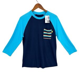 New PSYCHO BUNNY Shirt Baseball Ragland 3/4 Sleeve Blue